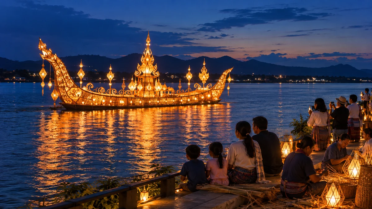 ไหลเรือไฟนครพนมเข้าสู่ไฮไลต์ โดรน 800 ลำส่องริมโขง 24–26 ต.ค.