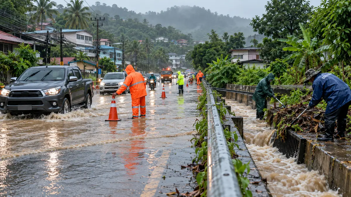 ภูเก็ตน้ำป่าหลากครบ 3 อำเภอ กระทบราว 100 หลัง—ฝนหนักยังไม่จบ